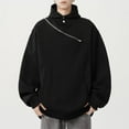 thumbnail image 2 of KHONTS Men's Side Zip Pullover Hoodies Long Sleeve Drop Shoulder Sweatshirt Casual Fashion 20s Streetwear Black L, 2 of 9