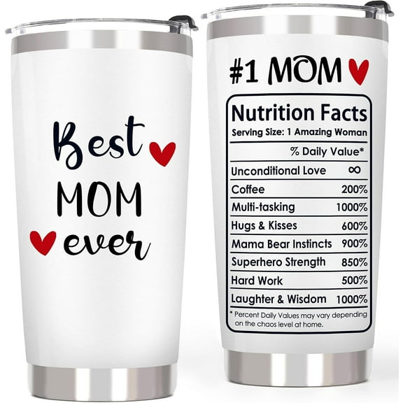 Mom Tumbler, Christmas Gifts from Daughter Son - Best Mom Ever Gifts, Happy Birthday Gift from Kids, #1 Mother Coffee Cup Tumbler