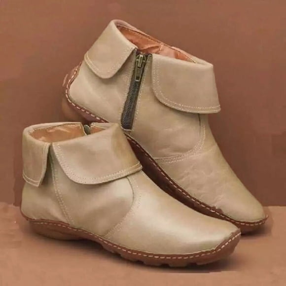 EGNMCR Ankle Boots for Women Women's Casual Flat Retro Zipper Boots Side Zipper Round Toe Shoe Boots