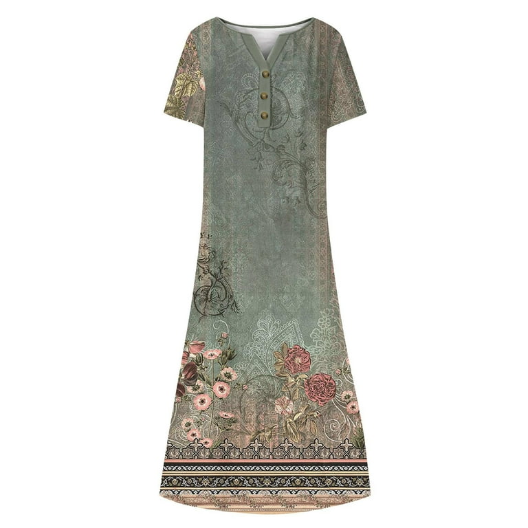 DailyTrove Women's Floral Embroidered Maxi Dress, Short Sleeve, Garden  Party & Casual Event Wear, Mid-Weight Cotton Blend - Walmart.com