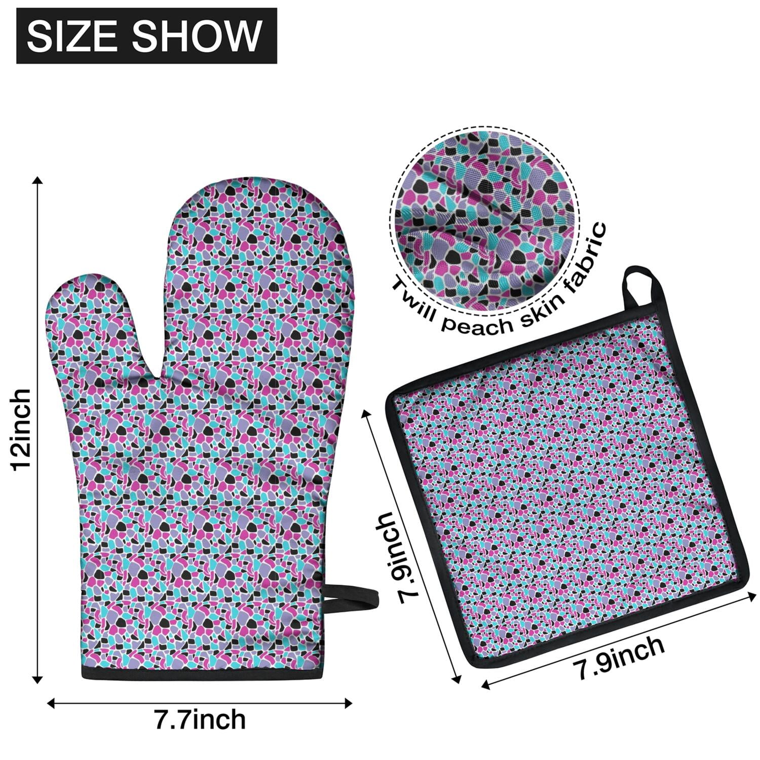 Leopard Print Oven Mitts and Pot Holders Set Of 4, Heat Resistant Kitchen Gloves with Non-Slip Grip, Hanging Loop, Soft Cotton Lining for Baking, Cooking, Grilling, Barbecue