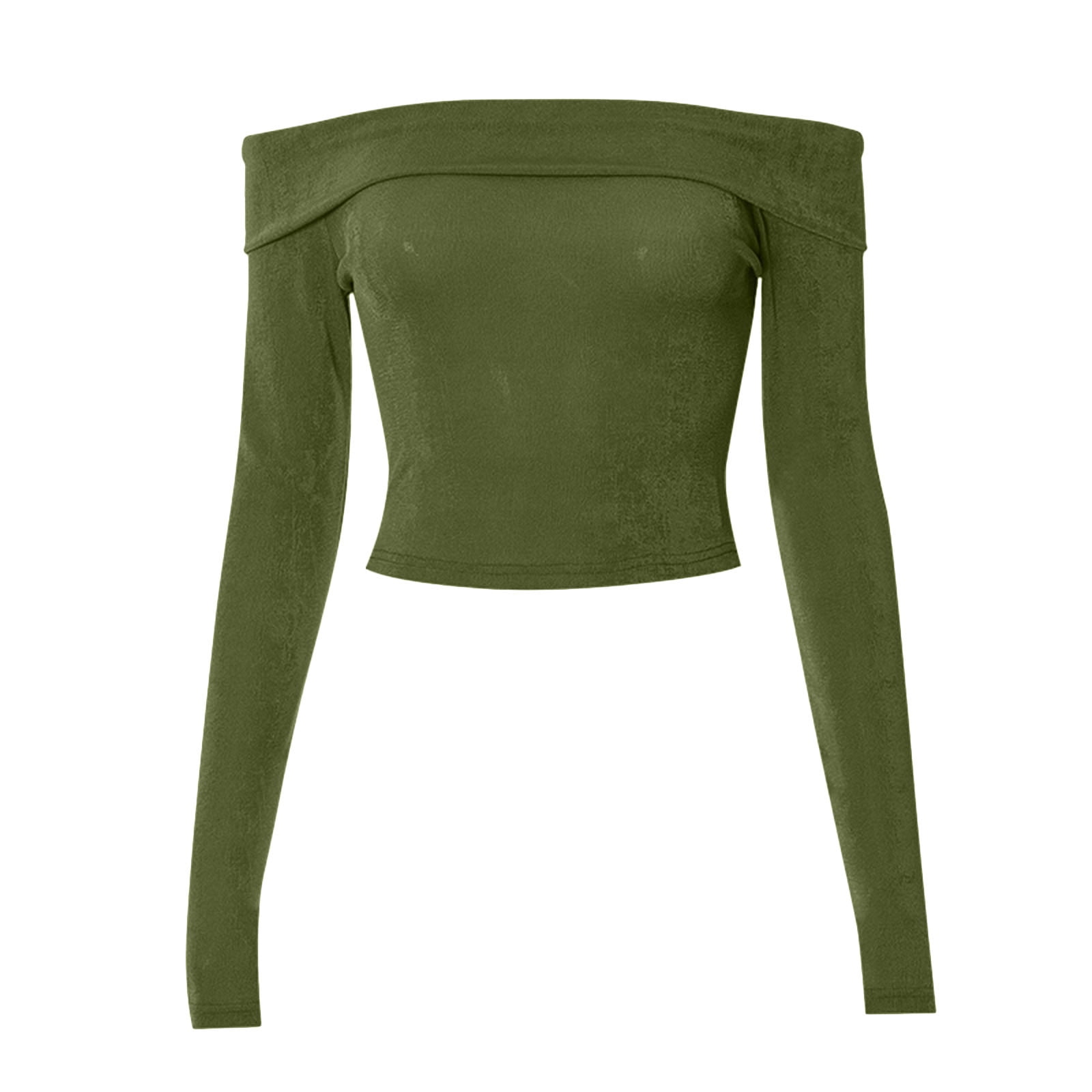 Solid Color Georgette Off Shoulder Blouse in Dark Green : UAC219