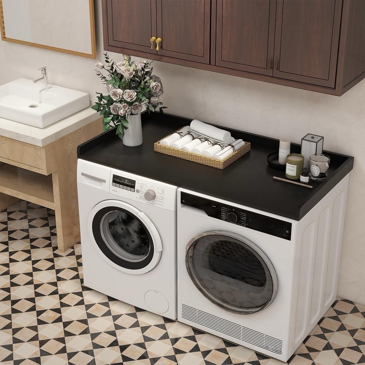 Hanobe Washer Dryer Countertop with Edge : Wood Laundry Countertop - Over Washer and Dryer for Room