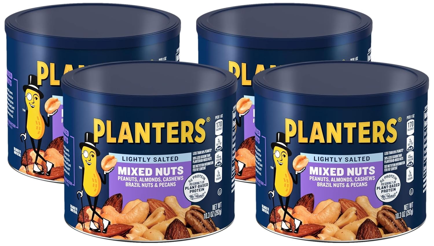 Salted Mixed Nuts, Party Snacks, Plant-Based Protein 10.3oz (1 Canister ...