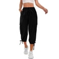 thumbnail image 6 of MLQIDK Pedal Pushers for Women Capri Pants Dressy Casual Elastic Waist Knee Length Capris Trendy Summer Cargo Capri Pants with Pockets Black XL, 6 of 7