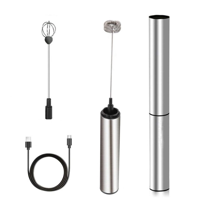 MEGICOT Mousseur à Lait Rechargeable avec Tête de Fouet à Double Ressort + Tête de Fouet Ballon, Mini Mousseur Portatif à 2 Vitesses Réglables pour Cappuccino, Café, Latte, Chocolat Chaud, Oeuf