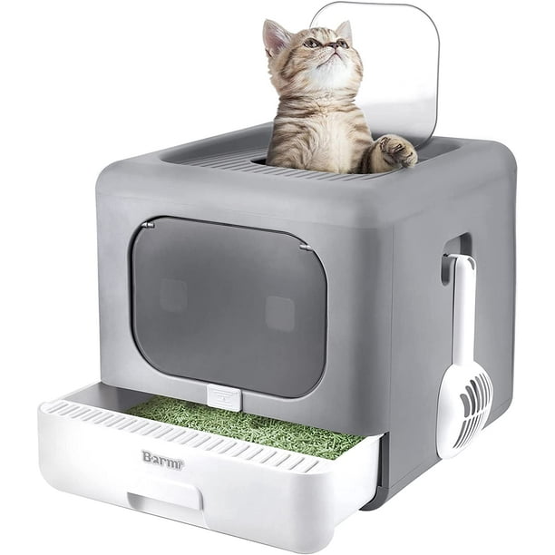 GLOULIT Cat Litter Box Foldable Top Entry Litter Box with Cat Litter
