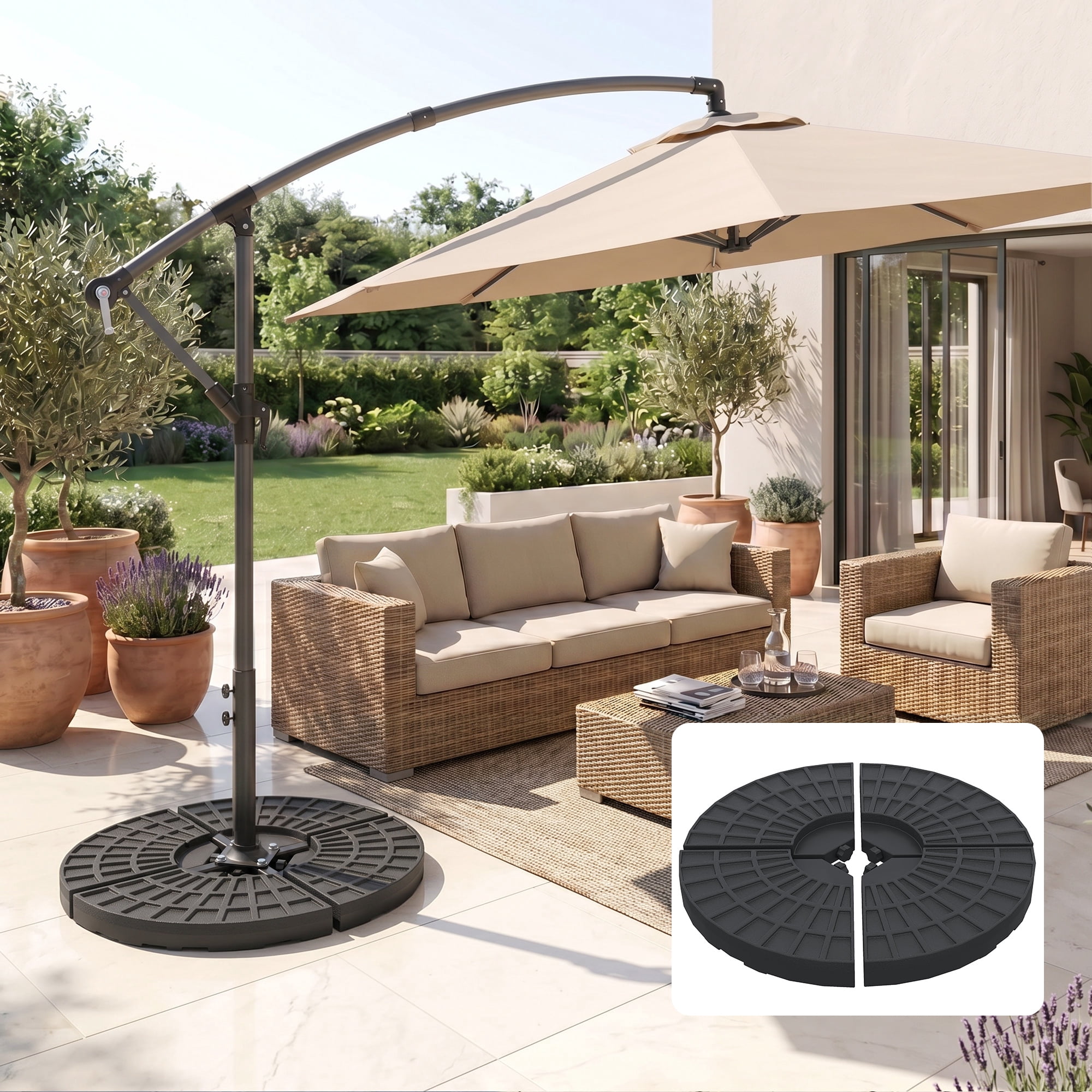 counterweight for offset patio umbrella Outsunny 10ft Umbrella, Hanging Cantilever Umbrella, Red lasting performance Beige Polyester Cantilever Patio Umbrella