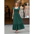 thumbnail image 4 of Vestido de Navidad para mujer con tirantes anudados, sin mangas, con escote corazón y estampado a cuadros. Vestido midi de fiesta., 4 of 9