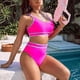 thumbnail image 3 of Conjuntos de Bikini para Mujer, Trajes de Baño Deportivos de Dos Piezas, Trajes de Baño de Corte Alto con Bloques de Color, Rosa Rojo M, 3 of 4