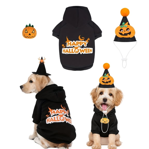 GreenJoy Dog Halloween Accessories Set, Dog Hoodie Clothes, Hat and Pumkin Decorations for Halloween Party, Dog Sweater Hooded for Puppies, Small Medium Large Dogs for Halloween Gift