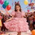 thumbnail image 2 of WMQPNNS Girls Sequined Party Ball Dress Pink Dress for Age 9-10 Years Ruffle Tiered Tutu Dress with Big Bow Headband Wedding Birthday Party Prom Dress, 2 of 9