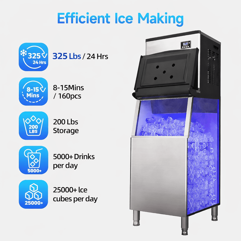 Commercial Ice Maker 325Lbs/24H, Commercial Ice Machine 198 lbs Storage Bin, ce Maker Machine for Bar, Coffee Shop, NSF
