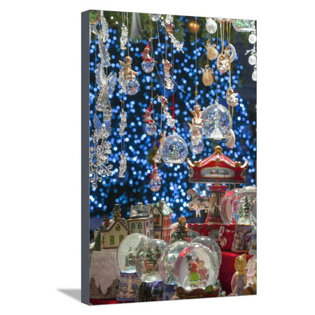 Christmas Ornaments for Sale in the Verona Christmas Market, Italy. Stretched Canvas Print Wall Art By Jon
