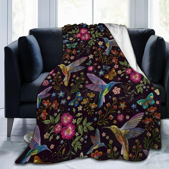 Hummingbird Gifts for Women Flower Throw Blanket Bird Gifts for Women Mom Girls, Floral Decor for Home Bedroom Living Room Hummingbird Gifts