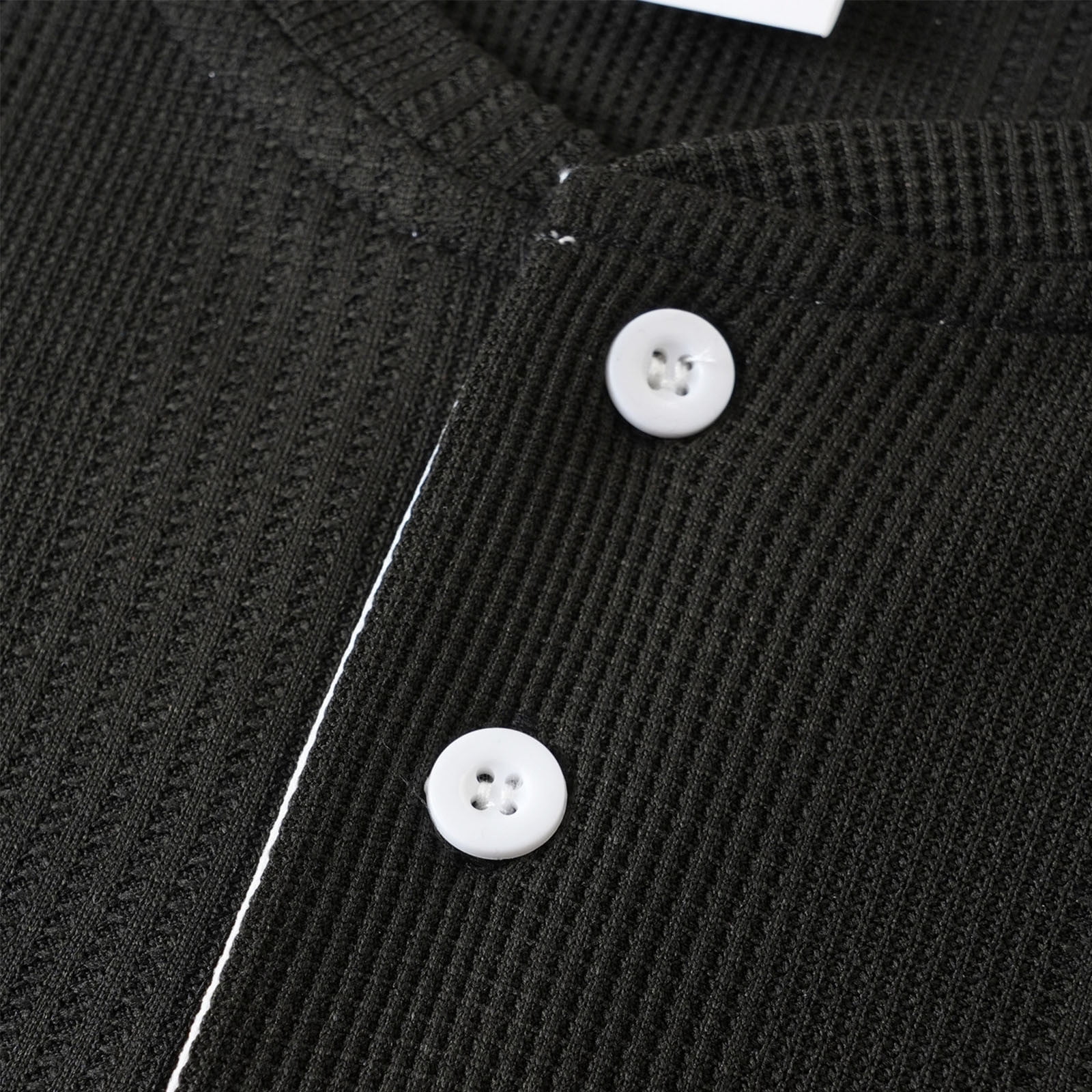GuangCheng George Men Waffle Knit Henley Shirts,Long Sleeve,Slim Fit,Soft,Breathable,Comfortable,Button Placket,Casual Tees,Black,Size 3XL