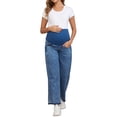 thumbnail image 2 of INSPIRE CHIC Womens Maternity Denims Wide Leg Over the Belly Support Loose Straight Pregnancy Denim Pants with Pockets 2XL Blue, 2 of 6