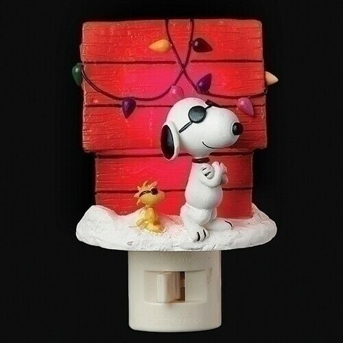 JOE COOL Peanuts Snoopy & Woodstock Christmas Dog House Night Light by