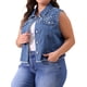 thumbnail image 4 of Chaleco de mezclilla sin mangas para mujer de tallas grandes Agnes Orinda, con bordado, perlas y botones, chaqueta casual de mezclilla con decoración de bolsillo 4X azul claro, 4 of 6