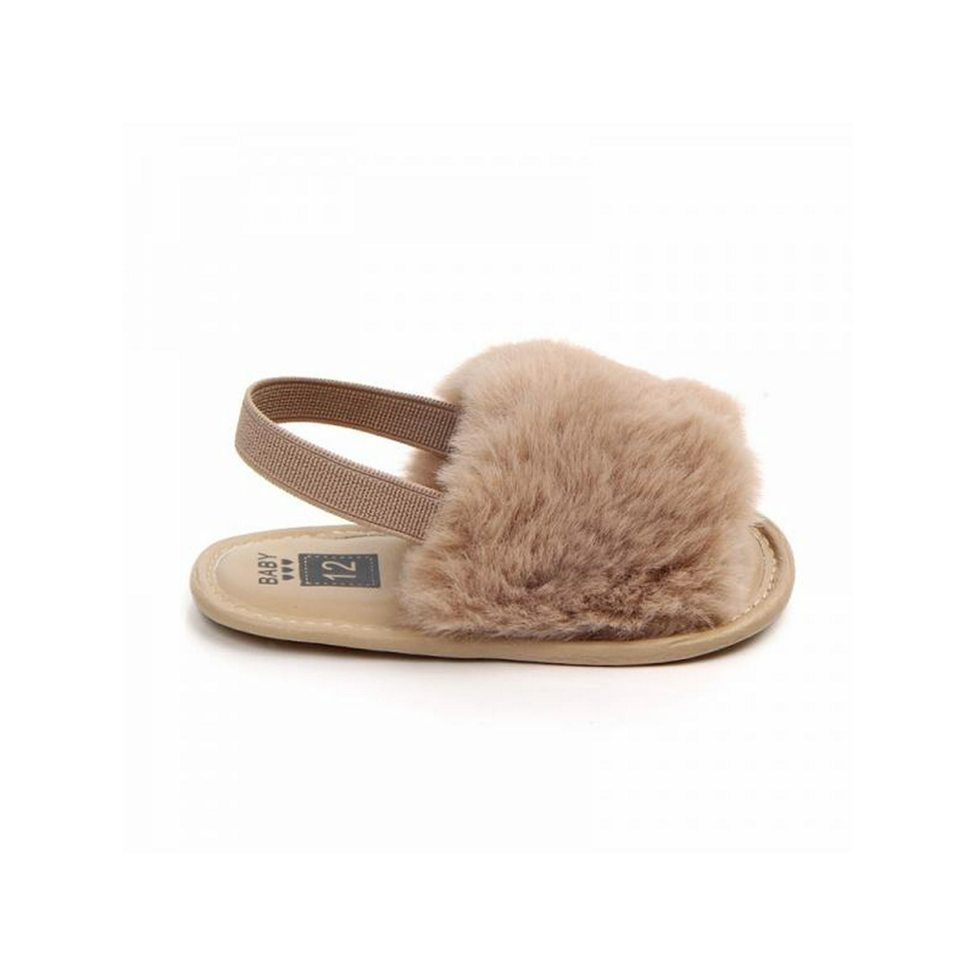 Bangus.Ca Newborn Baby Girl Soft Sole Plush Faux Fur Slippers Pram Sandals Brown 12 6 12 M