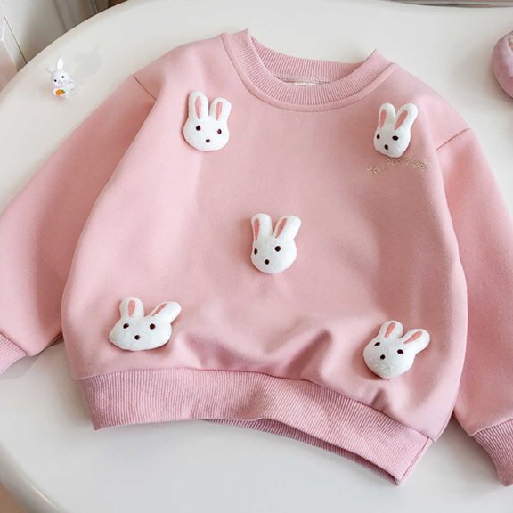 XXWXYD Toddler Girls Rabbit Pullover Sweatshirt, 3D Funny Pattern Long Sleeve Cotton Cute Fall Clothes Cozy Warm Casual Everyday Outfit