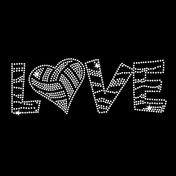 Love Volleyball Iron-on Clear Rhinestone and Rhinestud Transfer by JCS Rhinestones