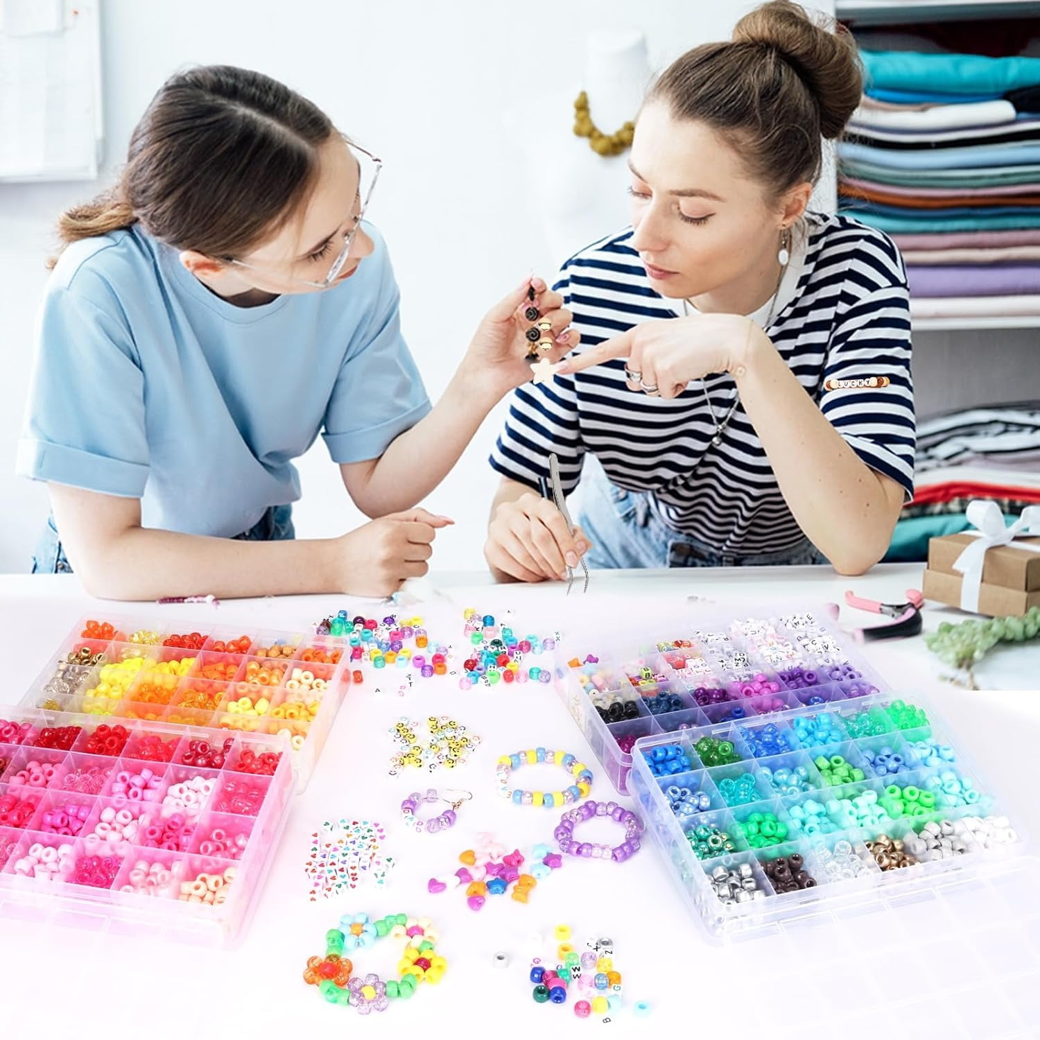 4800Pcs Pony Beads Kandi Bracelet Set Friendship Bracelet Hair Beads and Confidence for Handicraft Gifts Hand-Crafted Jewelry Making Elastic Rope