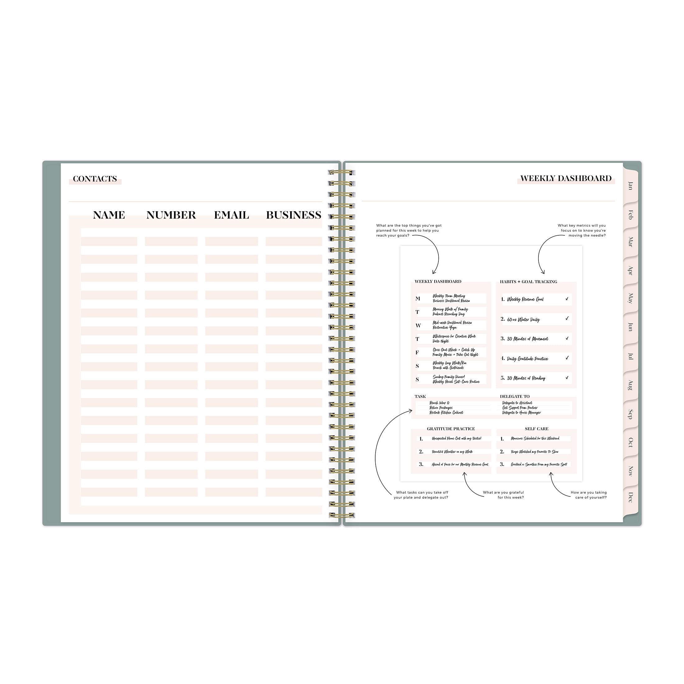2025 Weekly Monthly Planner, 8.5x11, bossbabe for Blue Sky, Dommy Green