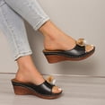 thumbnail image 3 of Modisza Flower Leather Wedges Sandals for Women Open Toe Low Wedges Slides Summer Outdoor Walking Dress Sandal Shoes Black Size 6, 3 of 5