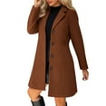 thumbnail image 2 of EOYWHK Pea Coats for Women Wool Blend Thicken Stand Collar Single Breasted Trench Coat A-Line Fall Winter Jacket, 2 of 9