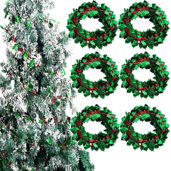 Tutuviw 2 Roll Tinsel Wire Garlands, 50 Feet Green Leave Tinsel Garlands Christmas Candy Cane for Xmas Tree Decoration, Wreath Making, Gift Wrapping and DIY Craft Projects