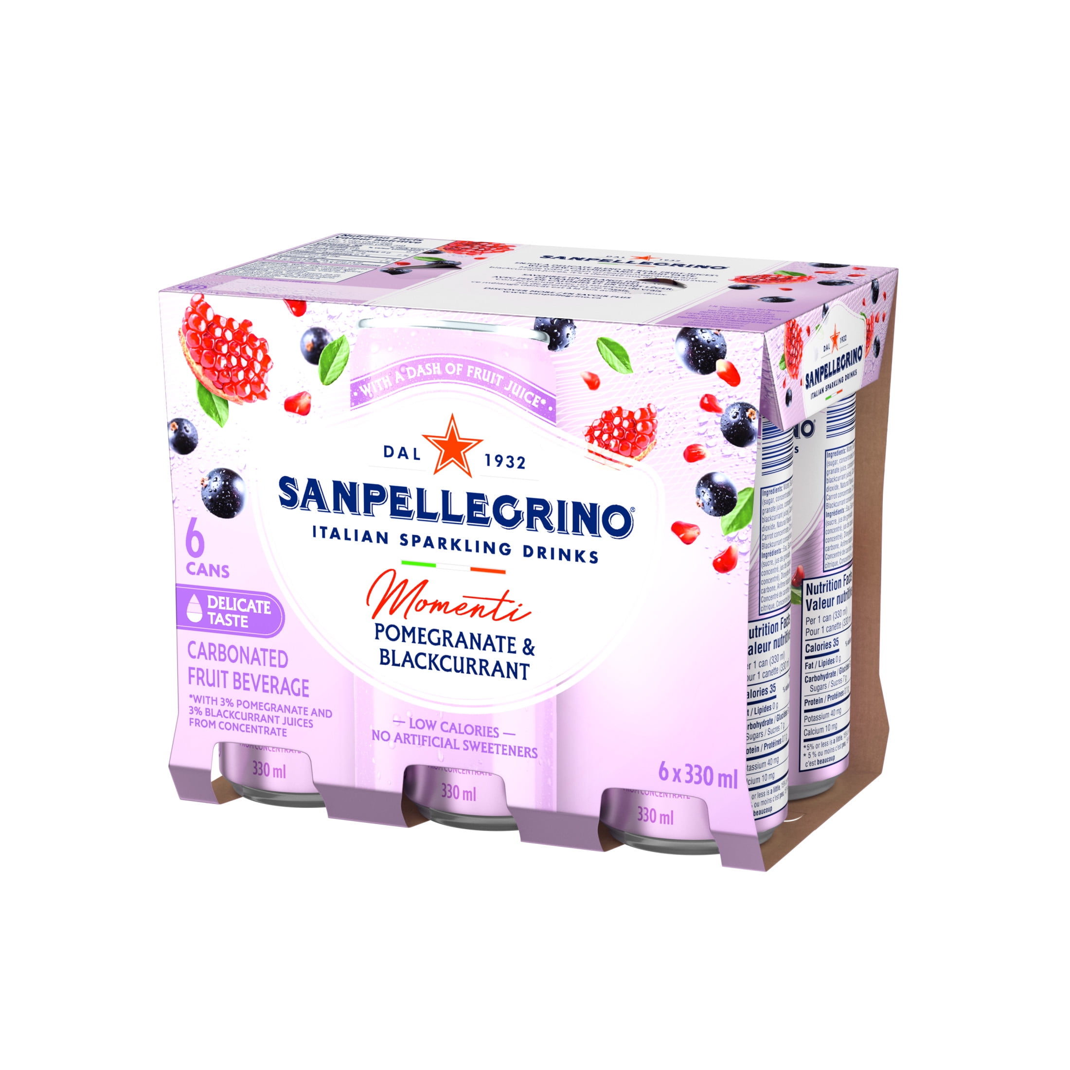 SAN PELLEGRINO MOMENTI Grenade et Cassis, Eau pétillante, 6x330mL 6 x 330ml canette