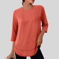 thumbnail image 2 of Minjewel Women's 3/4 Sleeve Summer Tops - Quick-Dry UV Protection Round Neck Tee, Solid Color Athletic Casual Top, Cute Sporty 2026 Summer Shirt.,Orange L, 2 of 6