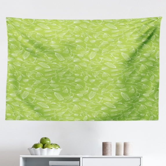 Tropical Tapestry, Illustration of Exotic Foliage with Grunge Polka Dots and Hibiscus Flowers, Fabric Wall Hanging Decor for Bedroom Living Room Dorm, 2 Sizes, White Multicolor, by Ambesonne