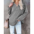 thumbnail image 2 of Shirts For Women Solid Color Buttons Womens Tops Long Sleeve Crew Neck Pullover Blouse T-Shirt Alsol Lamesa, 2 of 3