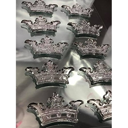 50 Stickers 3-D Charms Baby Shower or Birthday Silver Acrylic Crown Prince or Princess Self Adhesive Stickers Party Motives Favors