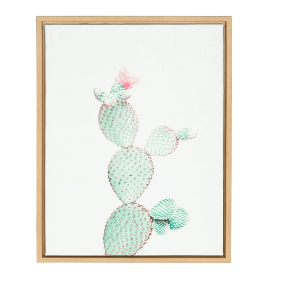 Kate and Laurel Sylvie Prickly Pear Cactus Framed Canvas Wall Art by Simon Te Tai, 18x24 Natural