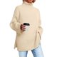 thumbnail image 1 of Suéter de punto de canalé con cuello alto y manga larga dividido de gran tamaño con cuello alto para mujer de otoño e invierno, 1 of 5