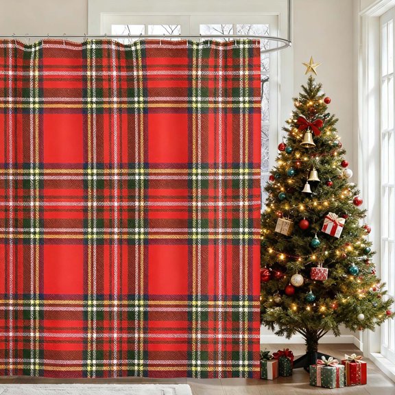 Upgraded Shower Curtain With Classic Bathroom Fabric With No Punching And 12 Hooks H