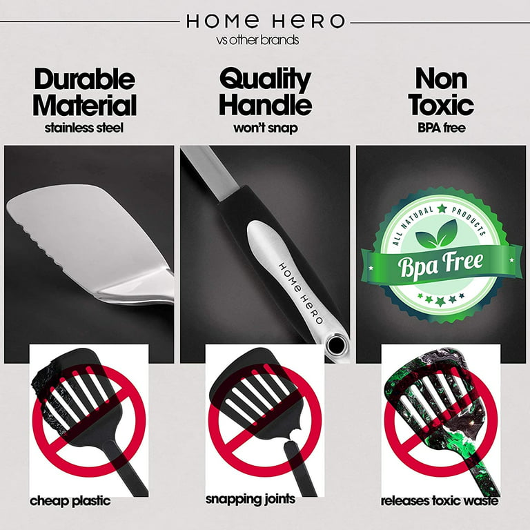  Home Hero 25 Pcs Kitchen Utensils Set - Stainless Steel & Nylon Cooking  Utensils Set - New Apartment Essentials - Bonus Pcs: Bottle & Can Opener,  Pizza Cutter, Scissors, Peeler (25