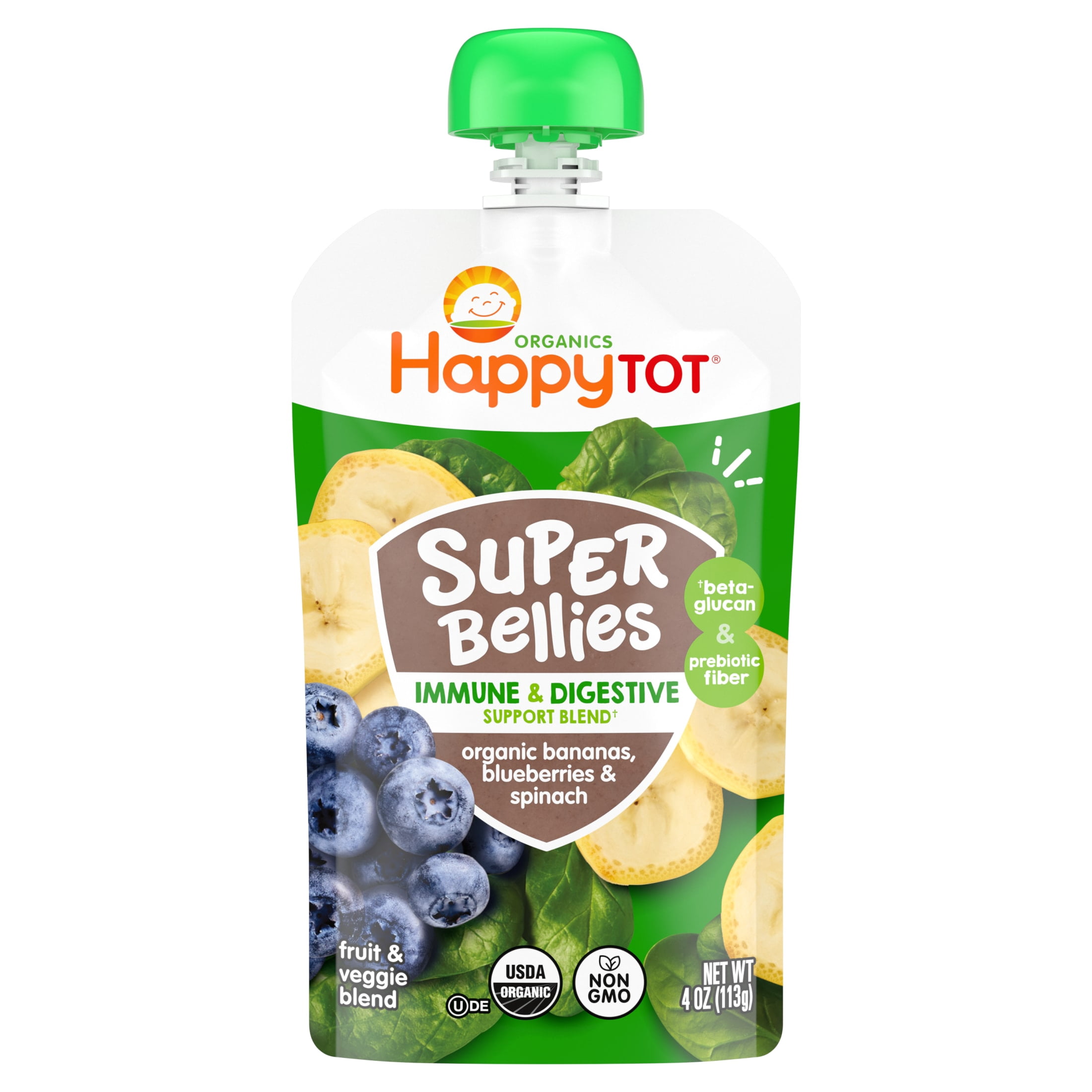 Happy Tot, Stage 4 Organic Baby Food, Bananas, Spinach & Blueberries, 4 oz. (8 pack)