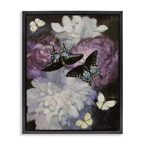 Stupell Industries Victorian Midnight Garden Butterflies Black Floating Frame Canvas Art, 17 x 21, by Julia Purinton