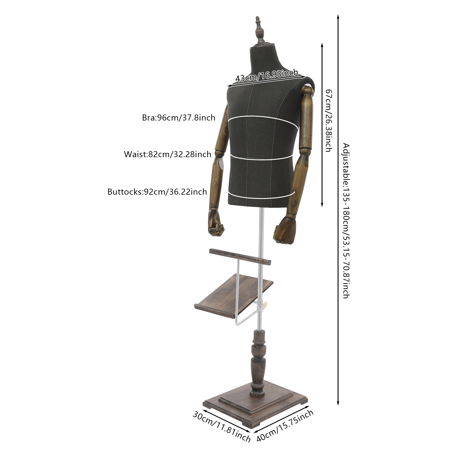 Adjustable Height Male Dress Form 4.4-5.9ft Full Body Mannequin Professional Tailor Display Form for Clothing Stores
