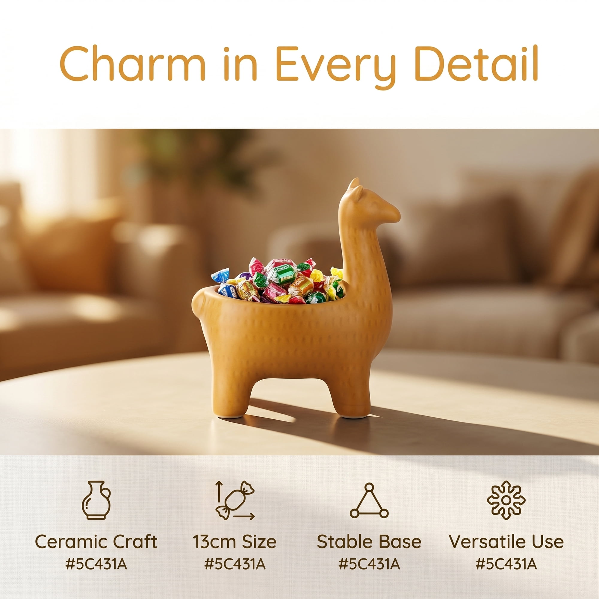 Unique Bargains Alpaca Ceramic Llama Jewelry Dish Key Holder Bowl Orange 8.3*5.9*9.4inch