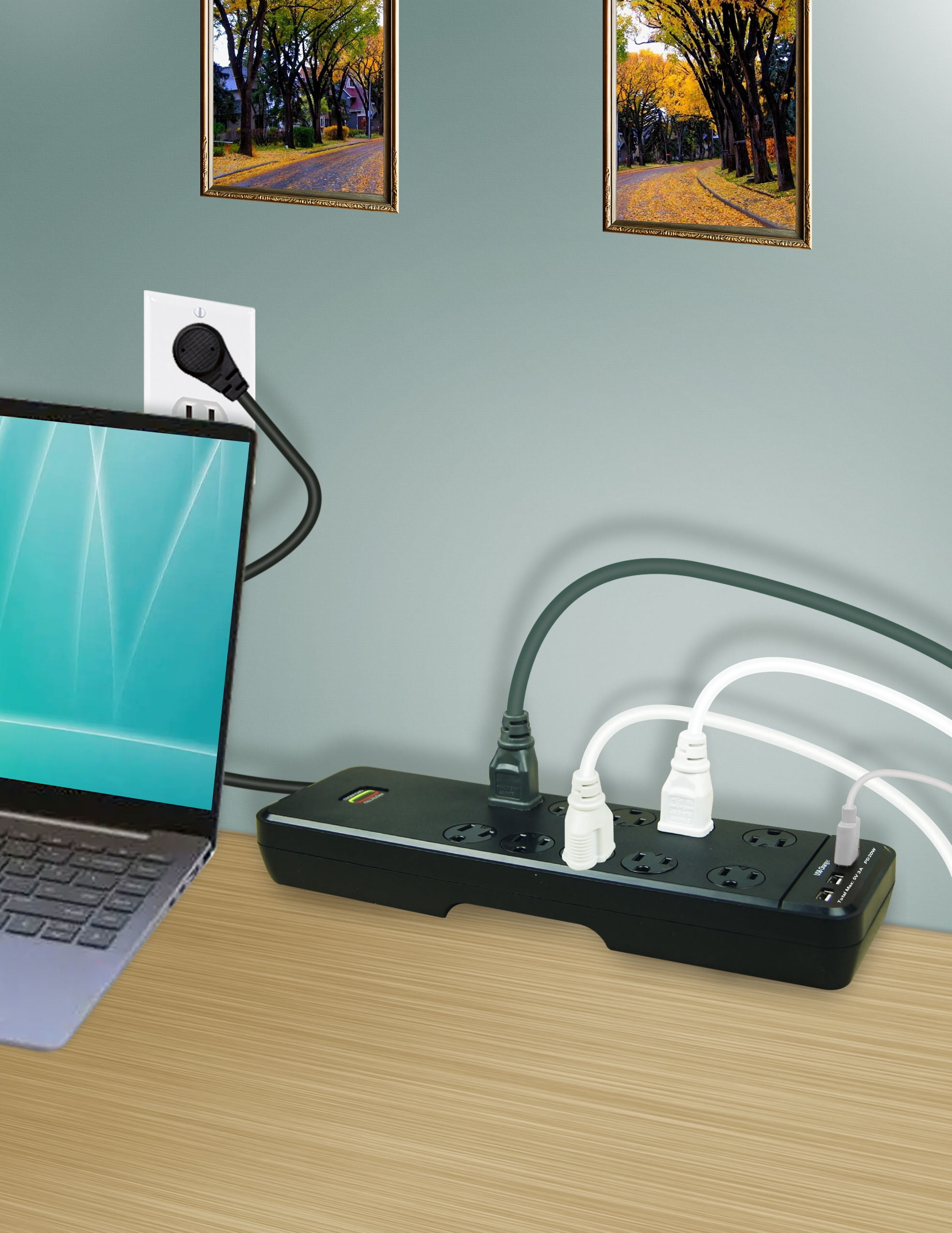 Hyper Tough Indoor 10-Outlet 10ft Surge Protector 2480-Joule Protection with 4 USB Ports, Black