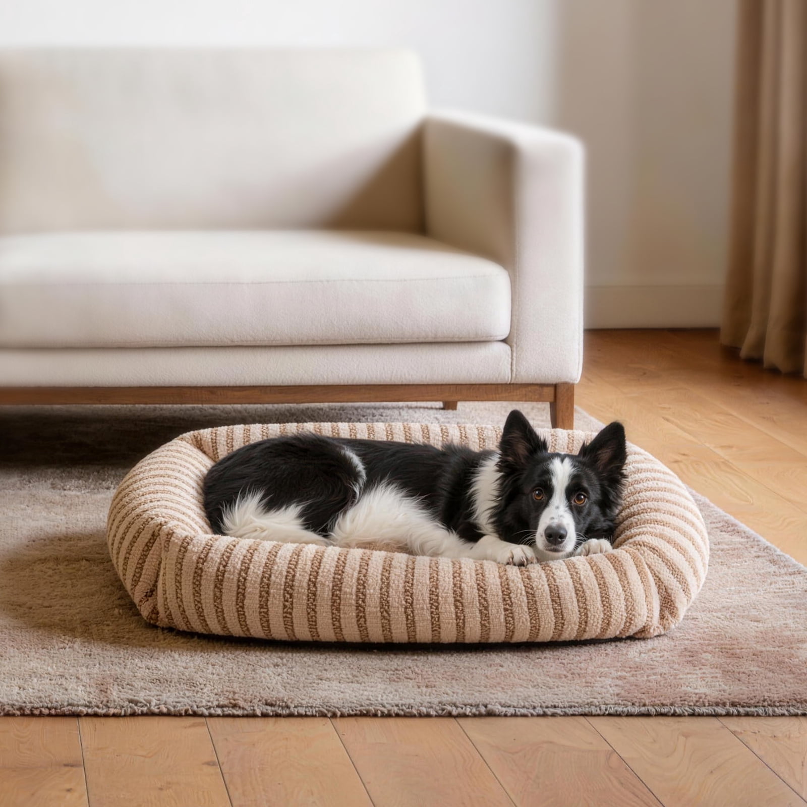 Calming Dog Beds for Medium Dogs and Large Cats, Washable Rectangle Dog Bed with Removable Cover, Soft Pet Beds, Non-Slip Bottom, Beige, 30in