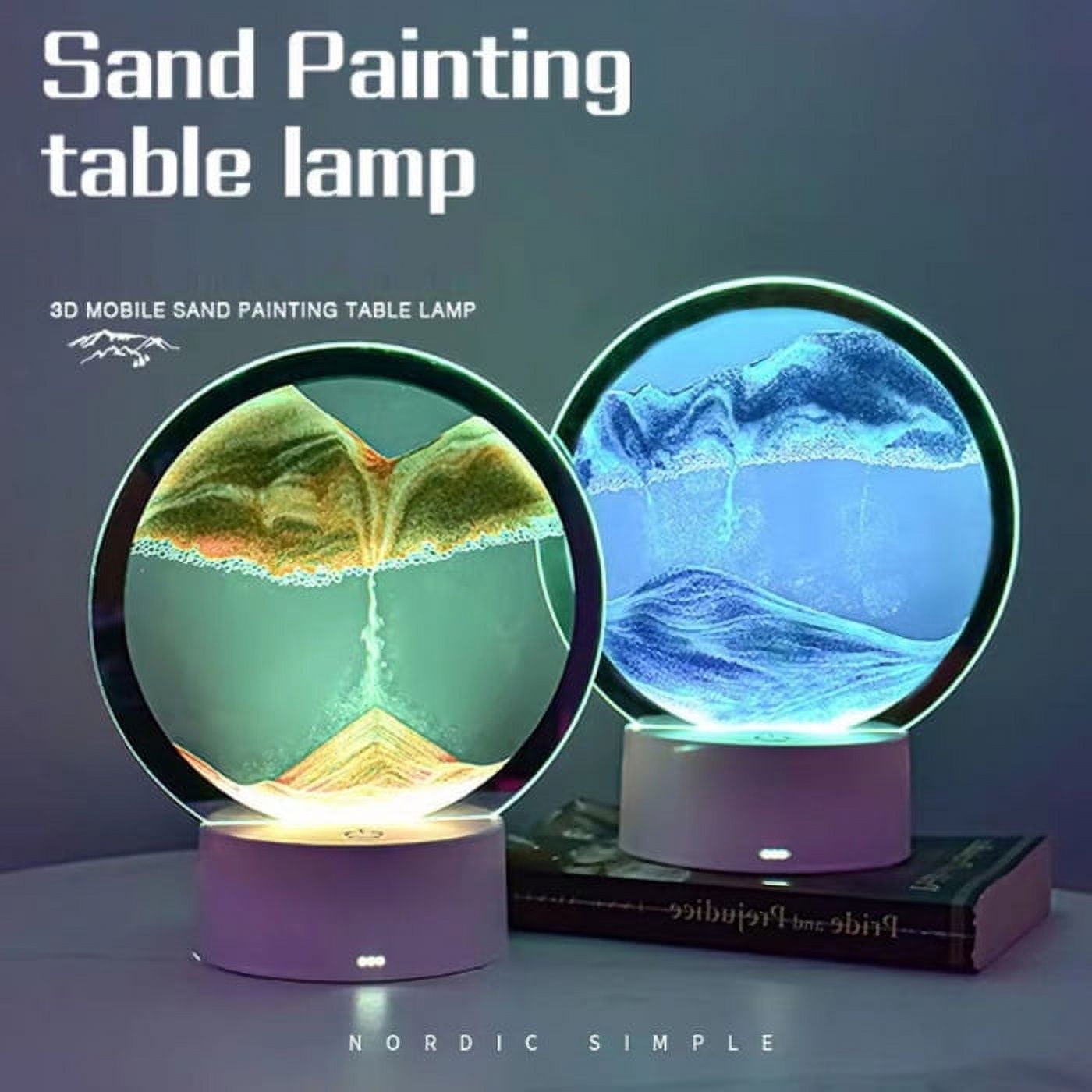3D Sand Art Liquid Motion, Kinetic Art Quicksand Painting with Led Light Home Office Relaxing Mood Desktop Sandscape Ambient Lighting