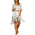 thumbnail image 2 of INSPIRE CHIC Women's Open Front Boho Lightweight Fringe Kimono Beach Knit Cardigans M Grey Green, 2 of 5