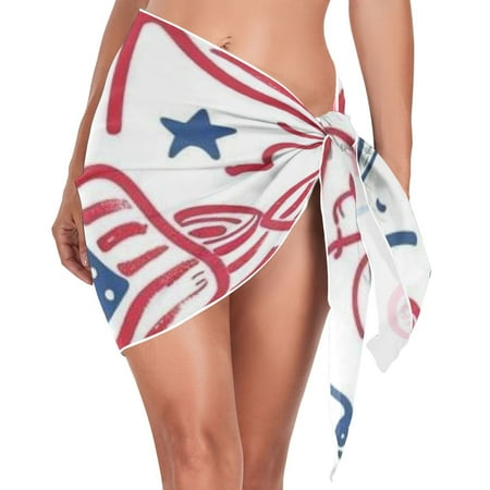 National Flags Stars Women Coverups Beach Cover Up Chiffon Swimsuit Bikini Wrap Short Skirt Beach Slit Tie Waist