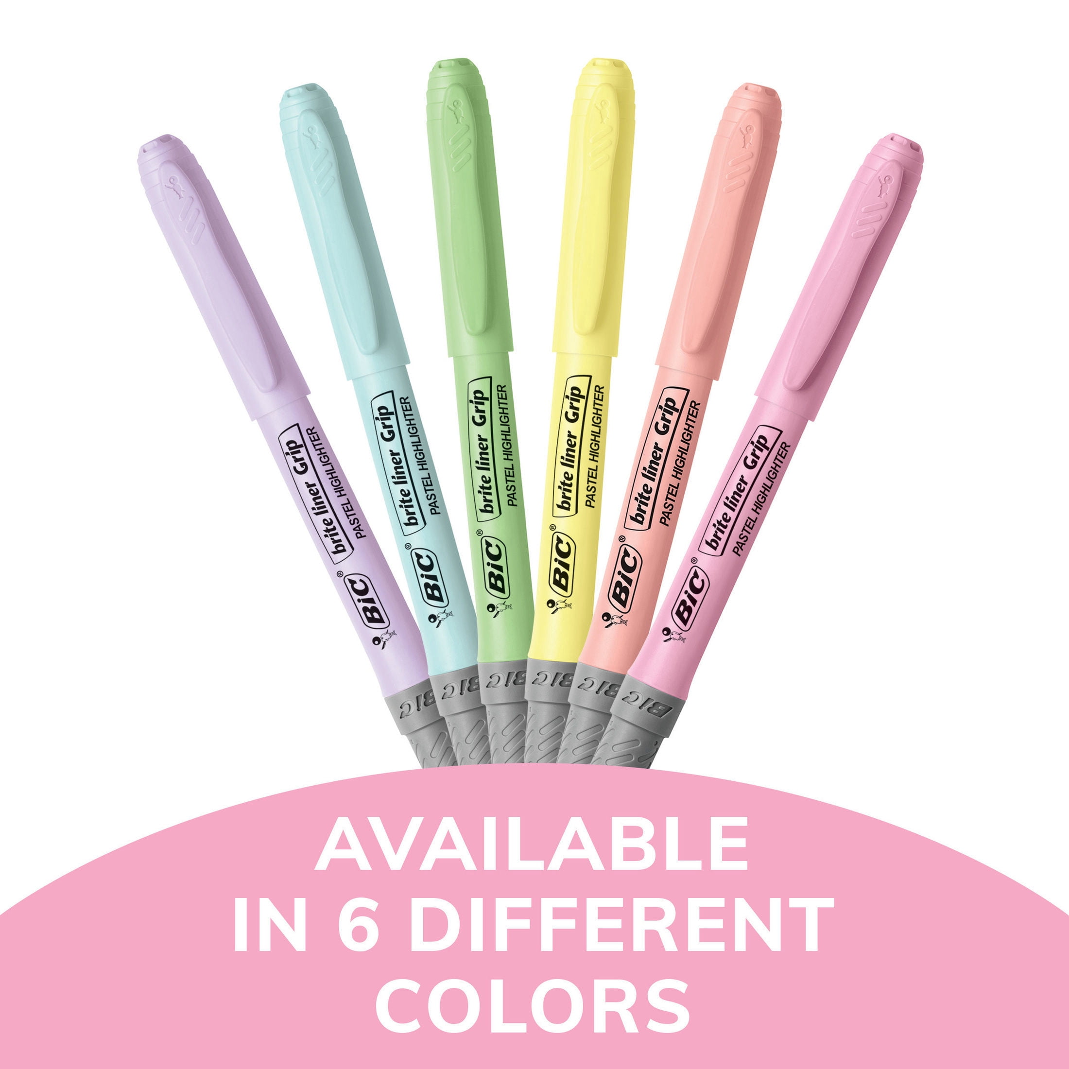 BIC Brite Liner Grip Pastel Highlighters, Chisel Point, Assorted Pastel Colors, 6 Count